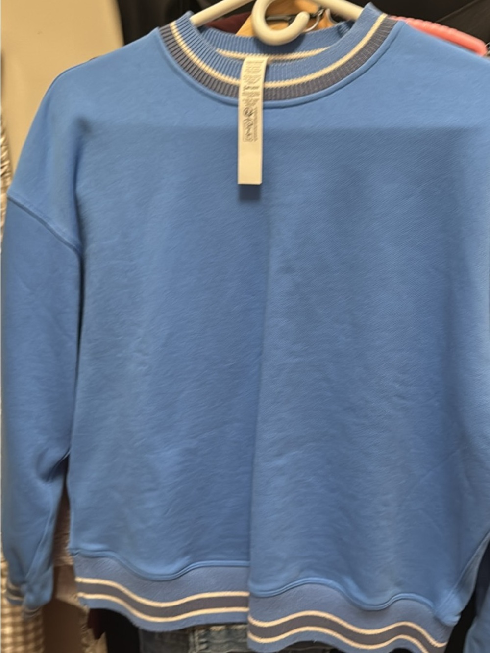 lululemon Light Blue Crewneck Sweater with Striped Trim
